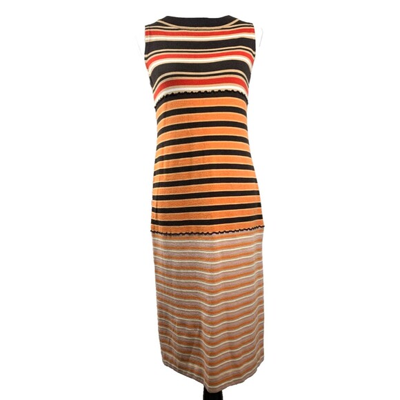 Marni x Uniqlo Sweater Dress Women’s S Orange Wool Blend Stripe Knit Midi Jumper - Picture 1 of 8